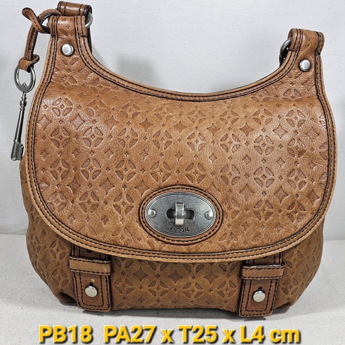 Fossil original Maddox embossed monogram genuine leather shoulder sling bag tas selempang wanita kul