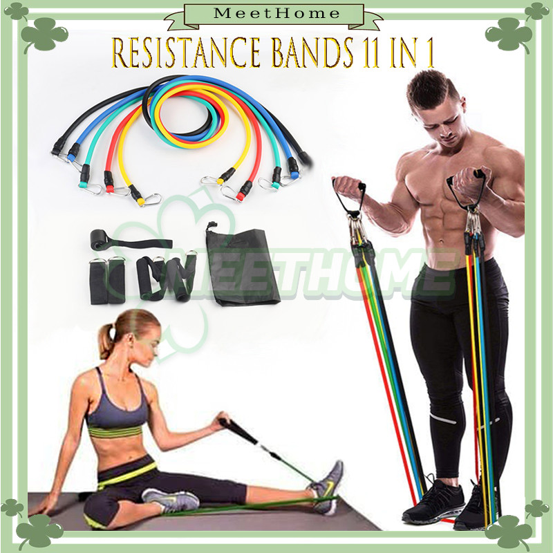 Alat Gym Resistance Bands 11 in 1 Set/Tali Pembantu Resistance/Karet Elastis Panjang Gym Tali