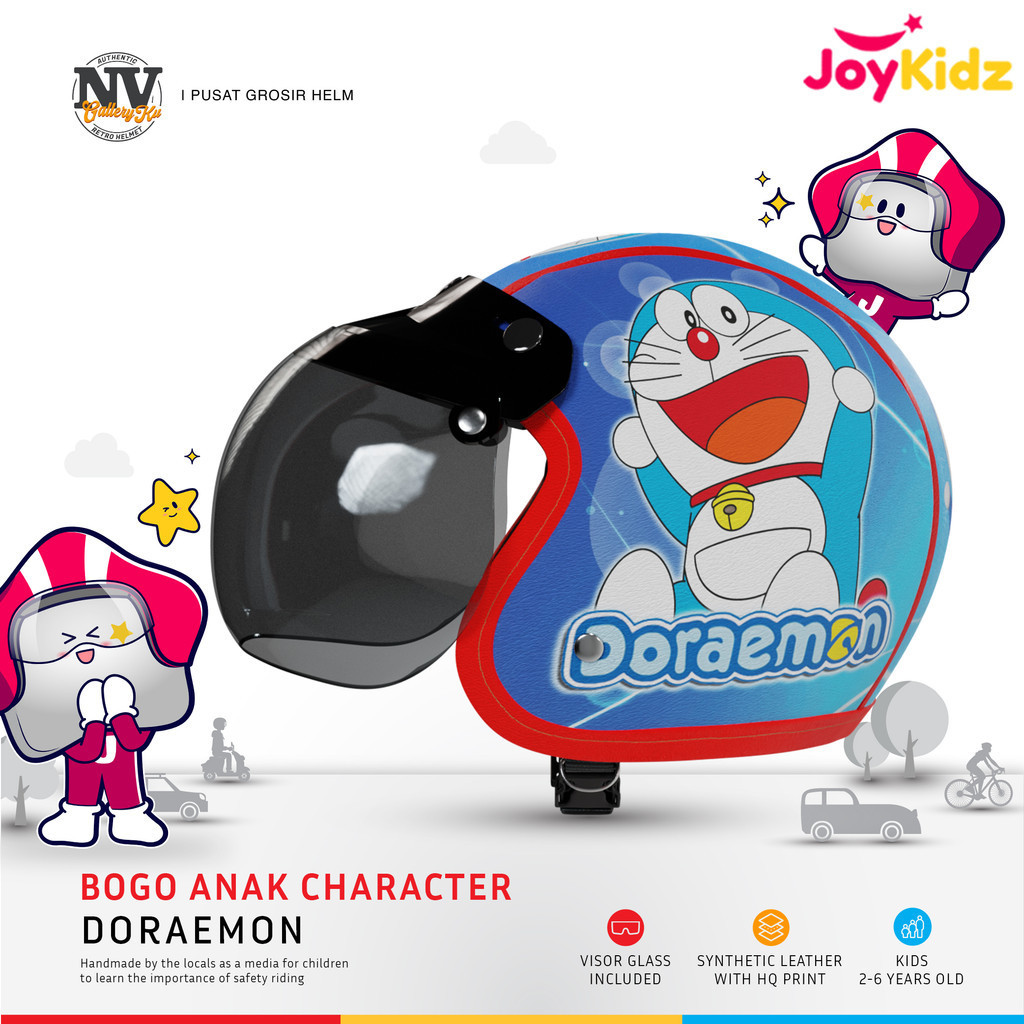 Helm Anak Bogo Retro Karakter Doraemon 2 3 4 5 6 7 Tahun Kecil Lucu Murah SNI Kualitas Premium
