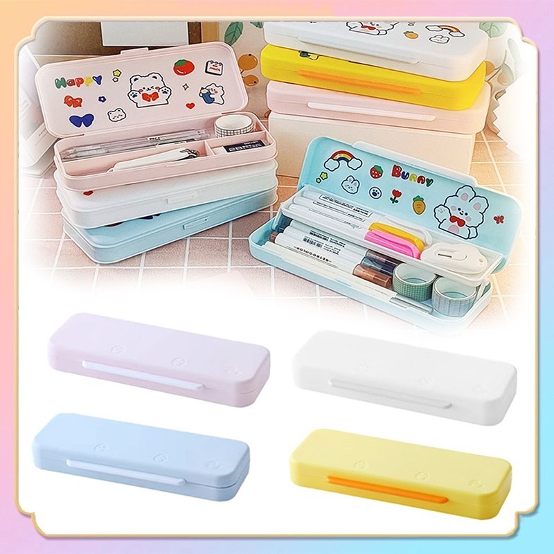 

Tempat Pensil Gaya Korea Dengan Stiker/Tempat Pensil Lucu/Tempat Pensil Dua Lapis Kapasitas Besar/Tempat Pensil Anak Multifungsi