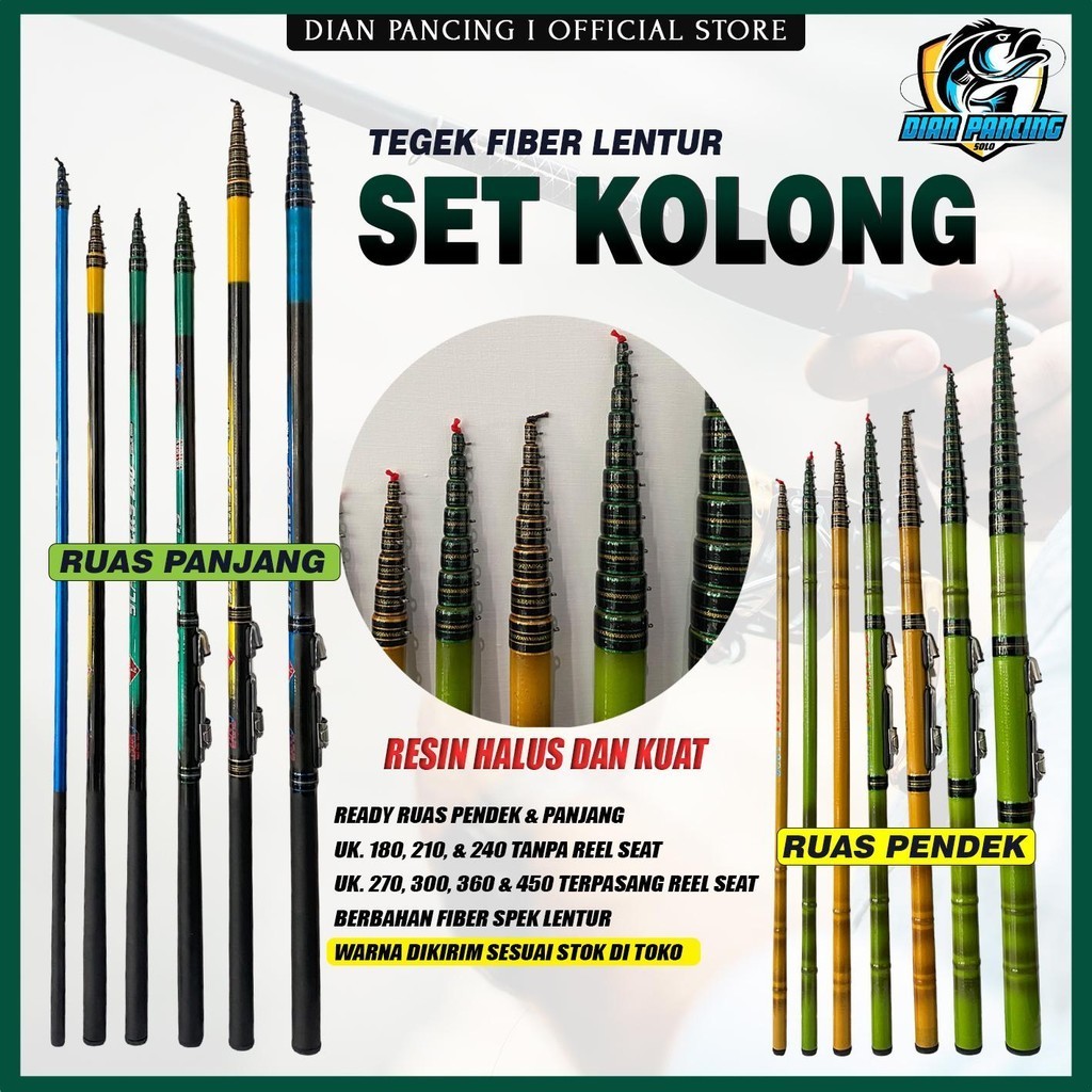 Joran Tegek Set Kolong Tegek Murah dengan Bahan Fiber Lentur Ruas Panjang dan Pendek