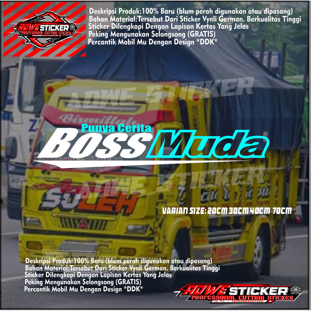 Stiker Kaca Kata Kata kaca depanTruk Pickup  Stiker Kata kata''boss muda''