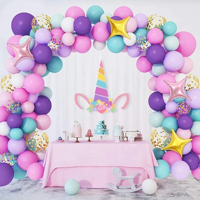 Balon Ulang Tahun Pelangi Unicorn Dekorasi Anak Perempuan Baby Shower Merah Muda Ungu Latex Balon Ga