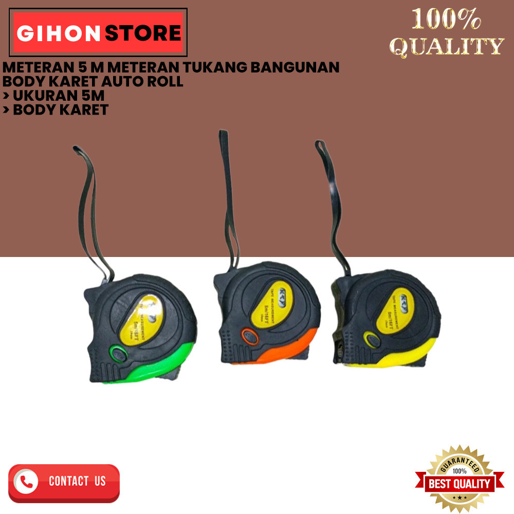 METERAN 5 M METERAN TUKANG BANGUNAN BODY KARET AUTO ROLL