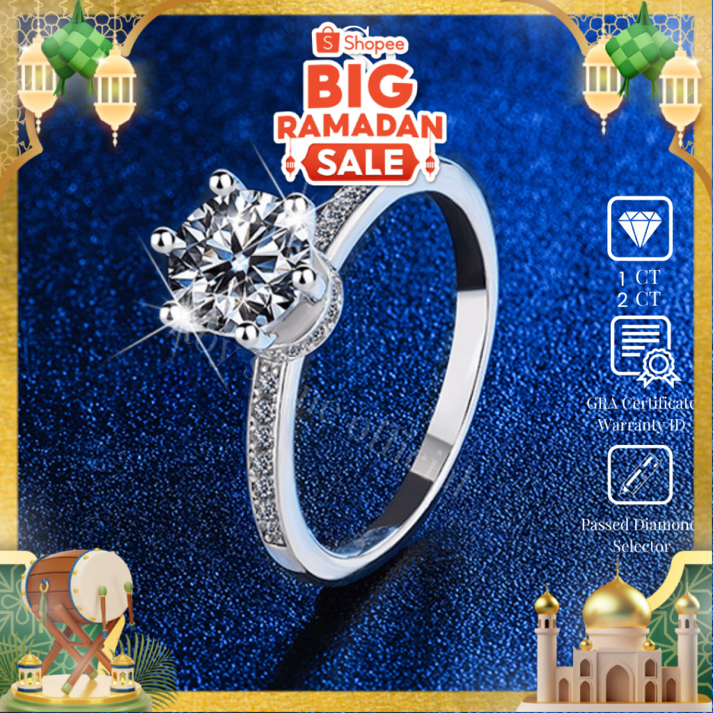 RoyStone - Cincin Wanita Moissanite Sertifikat GRA Original Lapis Emas 18K - Emma Ring