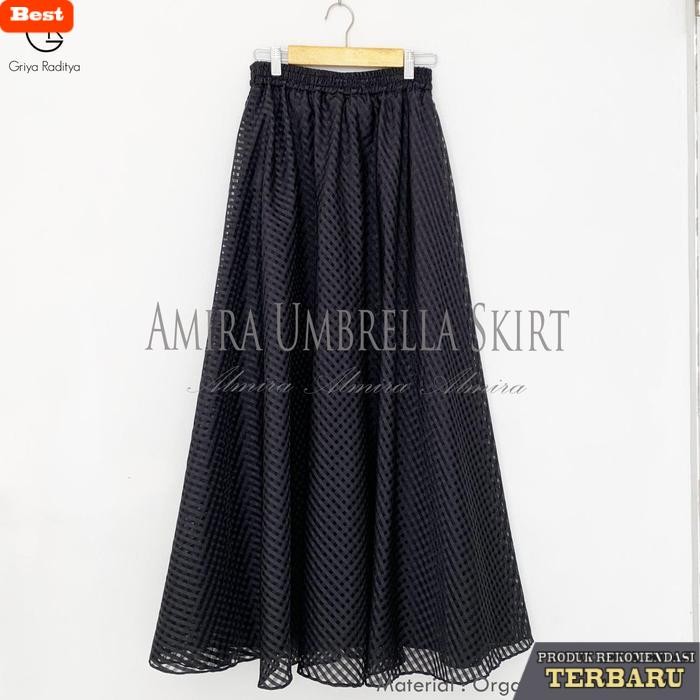 rok wanita kekinian Rok Pesta Panjang Satin Organza Organdi Model Payung Lebar  Amira Umbrella Skirt