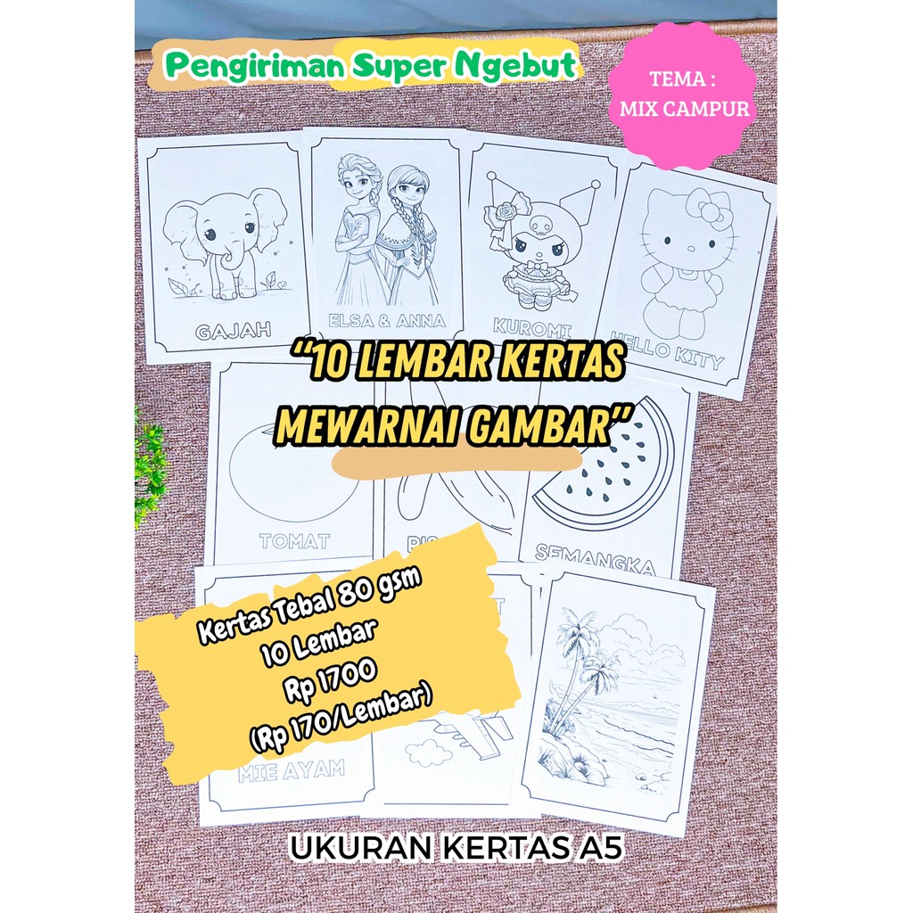 

[10 LEMBAR] Kertas Mewarnai Gambar Banyak Tema A5 | Belajar Edukasi Anak Bimba, TK, PAUD, SD