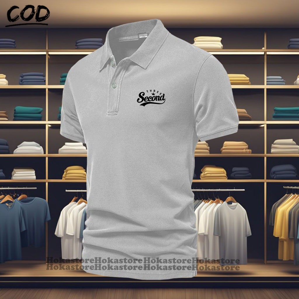 Kaos Polo Shirt Kerah  Kaos Kerah Dewasa /ThreSecond Text Hitam Kaos Kerah Lengan Pendek / Kaos Polo