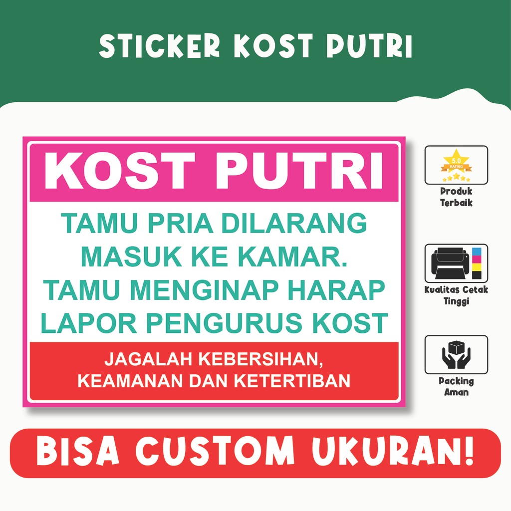 

Sticker Kost Putra & Kost Putri – Tahan Air, Vinyl Premium, Custom