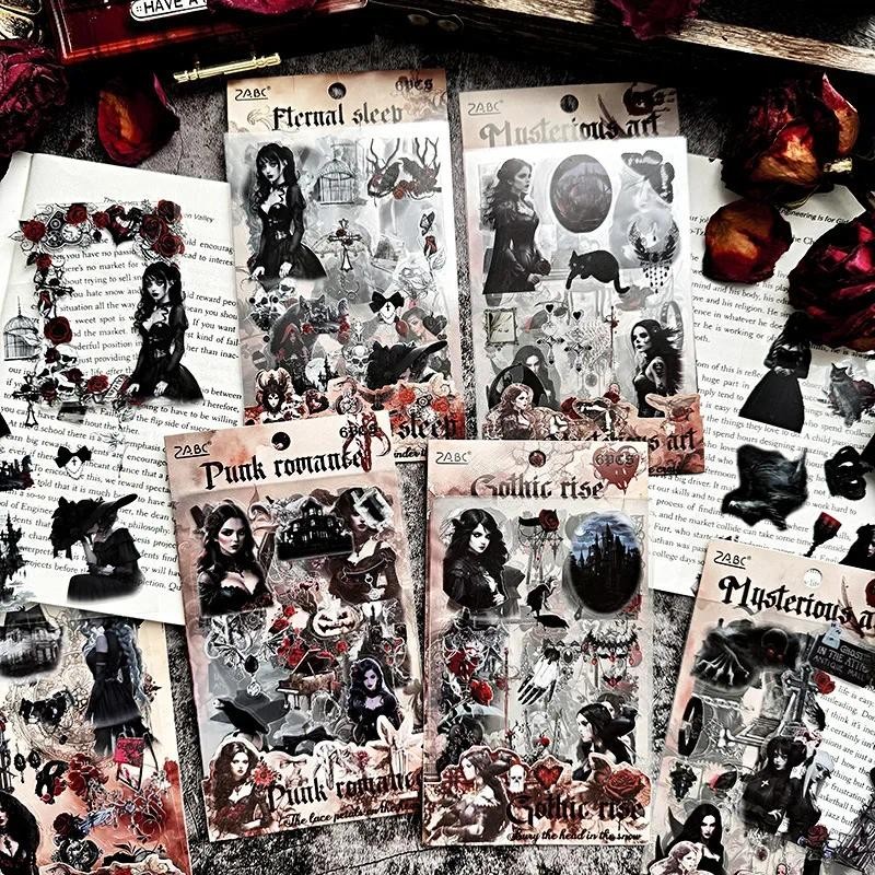 

6 Sheets/pack Dark Gothic Vampire Transparent PET Die-cut Sticker Bag Retro Journal Album Decorative Stationery Collages