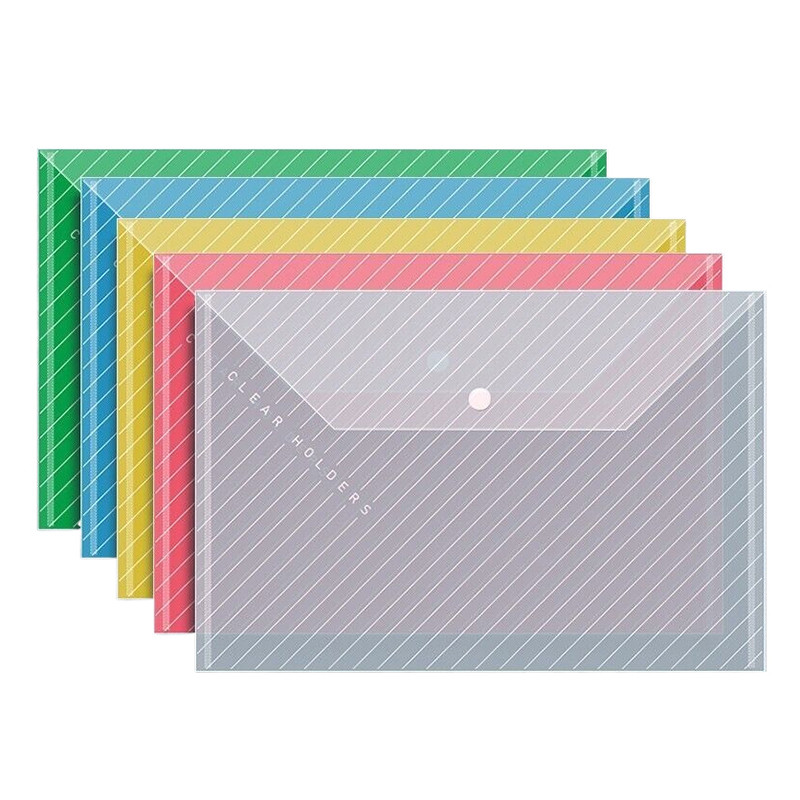 

10Pcs A4 File Bag Transparent Folder Waterproof Snap Buckles Large Capacity File Bag Office Storage Bag Student Test Paper Bag
