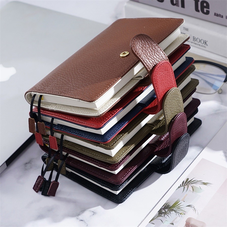 A6 Size Companion Travel Journal Genuine Cowhide Hobo Cover Notebook Organizer with Back Pocket and 