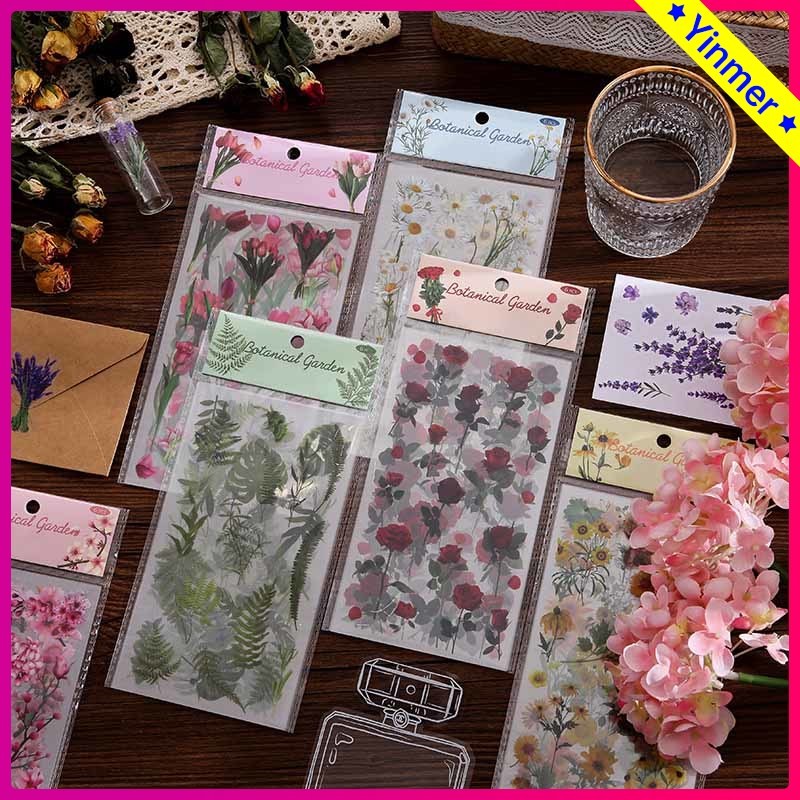 

COD✨Stiker PET Bunga Vintage Bahan Scrapbook Stiker Tahan Air Dekorasi Piala Air-Yinmer