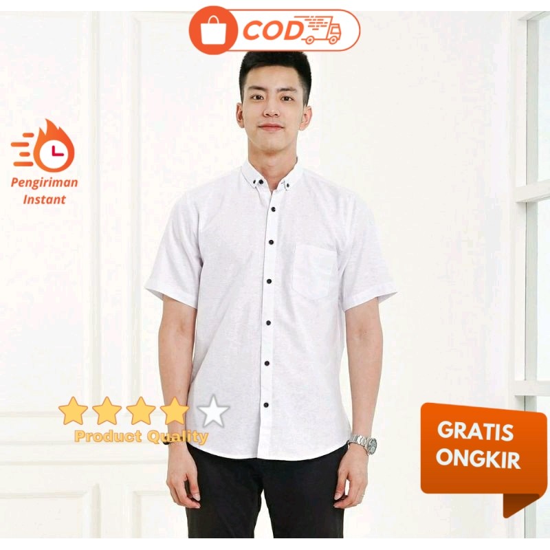 Hurley Kemeja Pria  Kemeja Cowok Polos Lengan Panjang Slimfit Hem Pria Polos Kantor Putih