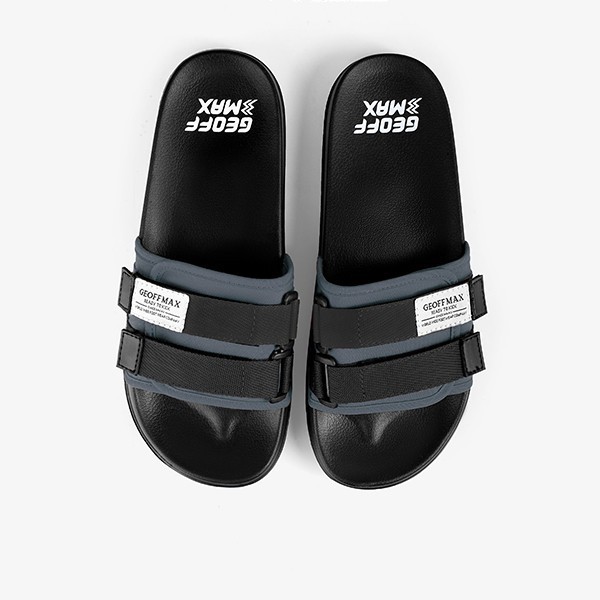 "R.V.Shop" -  PROMO Geoff Max Official - Freddo Grey Black | Slippers | Sandal Pria - 36