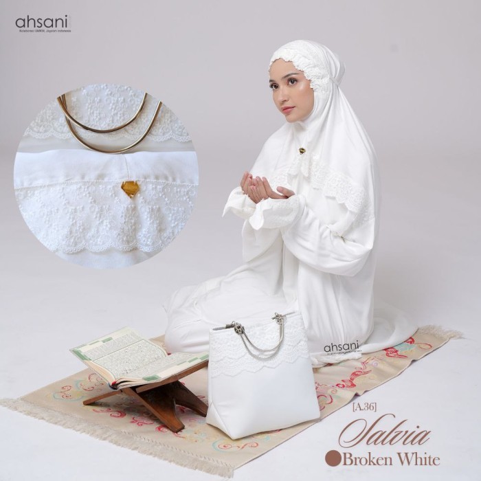 Mukena Terusan Ahsani A36 Salvia Broken White Rayon  Adem Jumbo