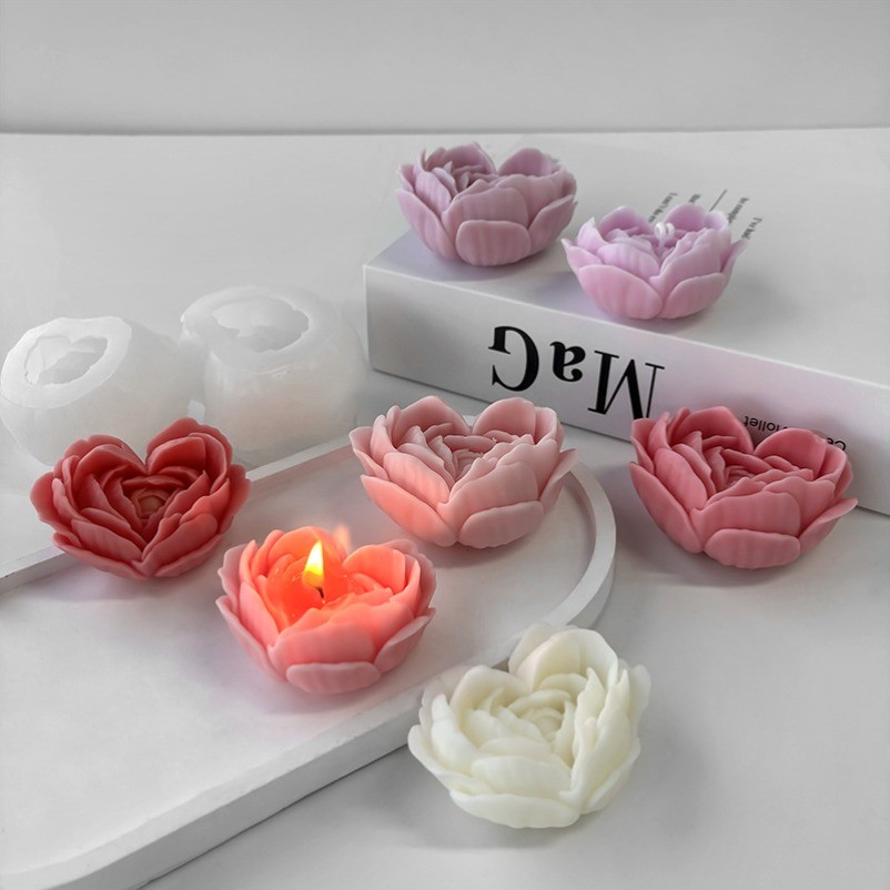 

3D Love Flowers Silicone Candle Mold DIY Heart Shaped Rose Scented Plaster Soap Resin Molds Handmade Chocolate Dessert Cake Tool