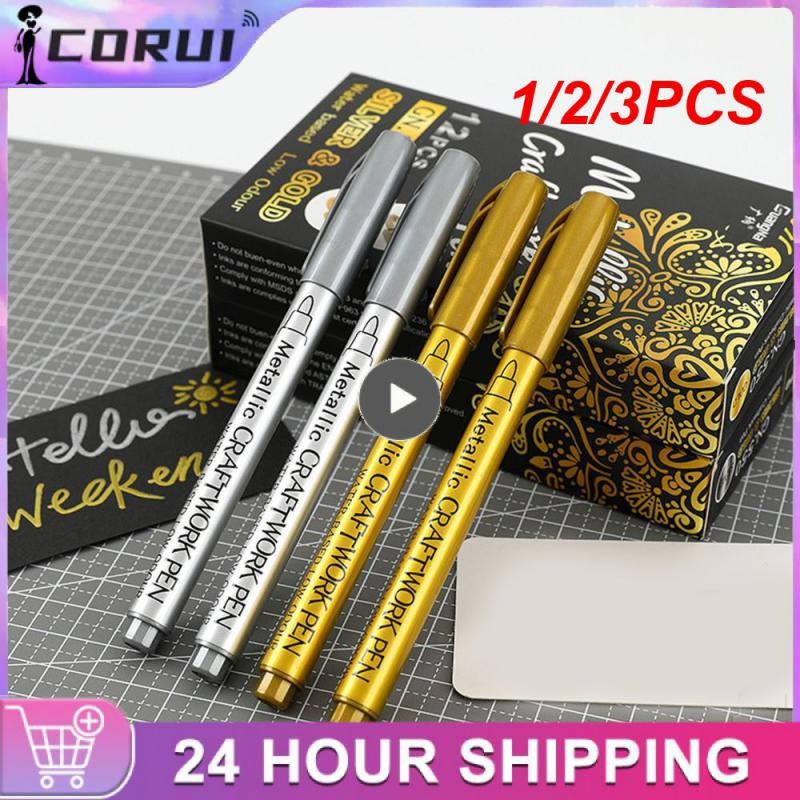 

1/2/3PCS 2023 Brush Metallic Marker Pens Set Gold Silver White Permanent Art Markers For Artist Illustration Crafts Scrapbooking