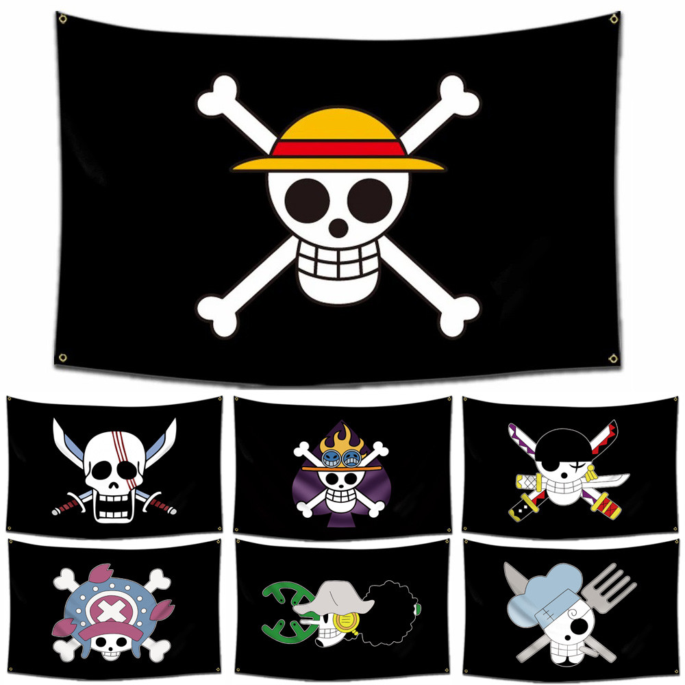 Anime One Piece Pirate Skull Flag Home Bedroom Wall Decor Banner Painting Luffy Straw Hat Pirates Fl
