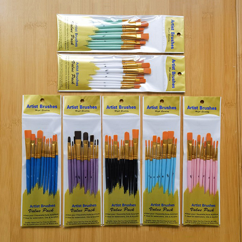 

HOT 10pc High Quality Paint Brushe Set Nylon Painting Brush Short Rod Oil Acrylic Brush Watercolor Pen Professional Art Supplies
