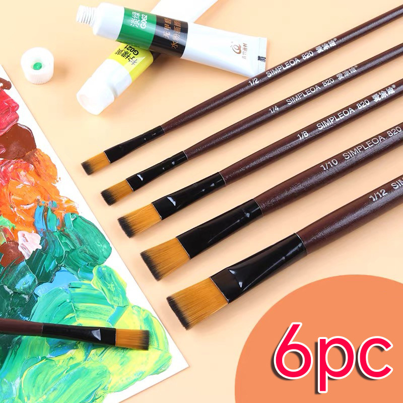 

6pcs/Set Watercolor Gouache Painting Pen Nylon Hair brown short Wooden Handle paintbrush Set Drawing Materials Art Supplies