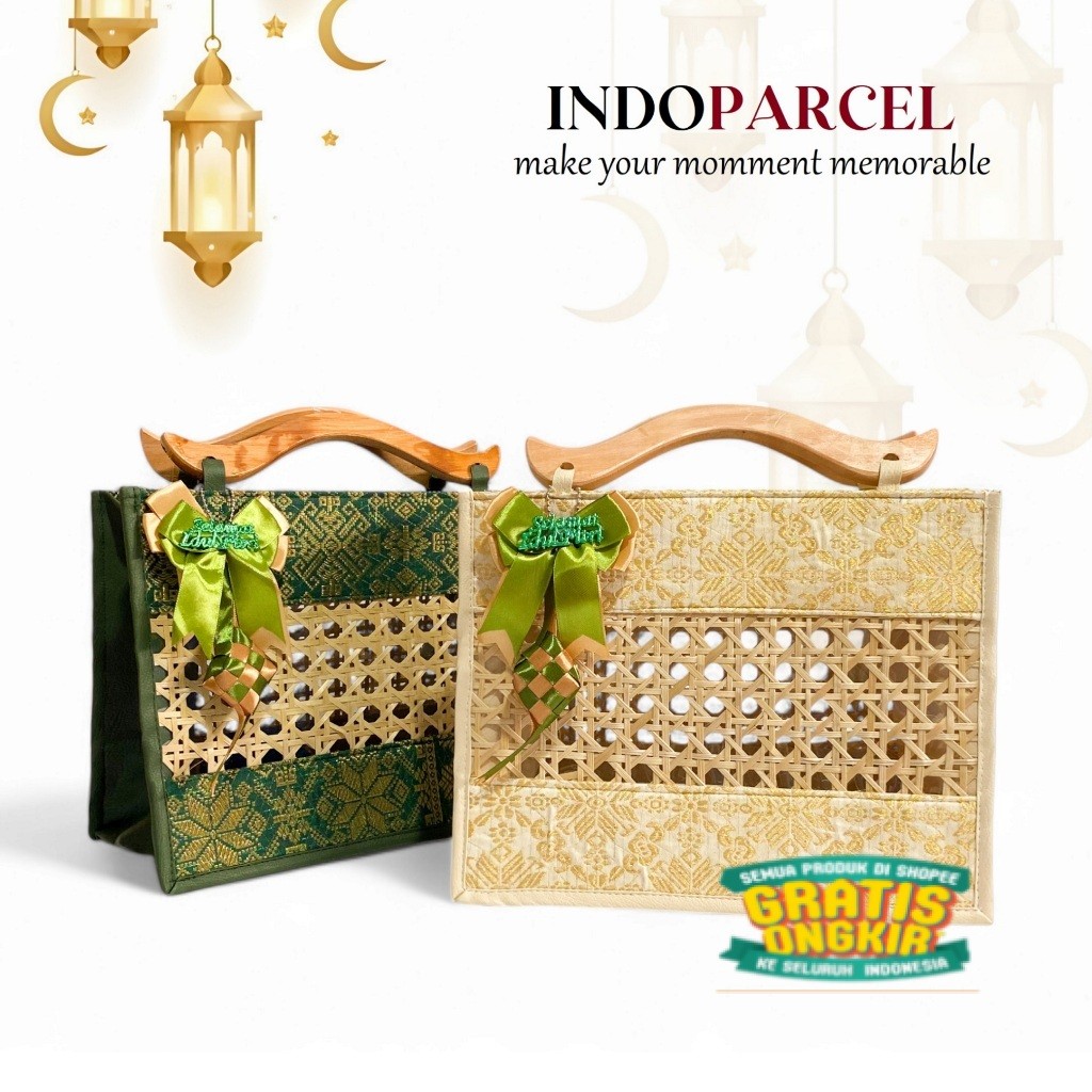 

INDOPARCEL - Tas Hampers Lebaran Kain Songket Handle Kayu Kombinasi Anyaman Bambu Bungkus Kemasan Tas Kado Goodie Bag Hari Raya Idul Fitri Viral Terbaru/ langsung proses