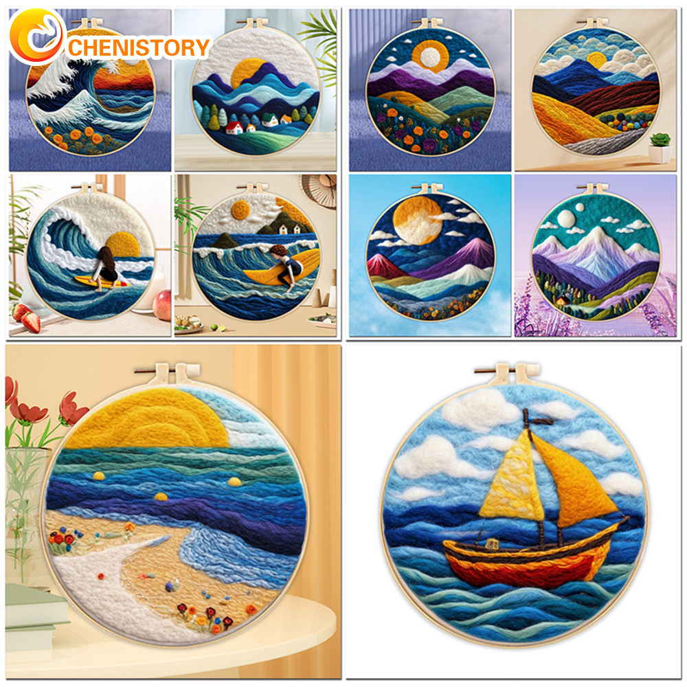 

CHENISTORY Wool Felting Abstract Starter Kit Needle Felting Picture Wool Felting Painting Tool Kit Supplies For Unique Gift Deco