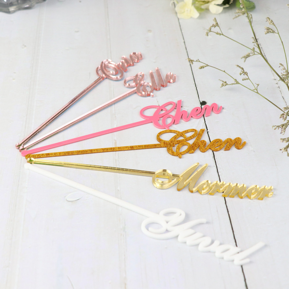 

Personalized swizzle sticks table centerpiece Bridal shower Custom Mirror Gold Drink stirrers stir stick wedding Party Decor