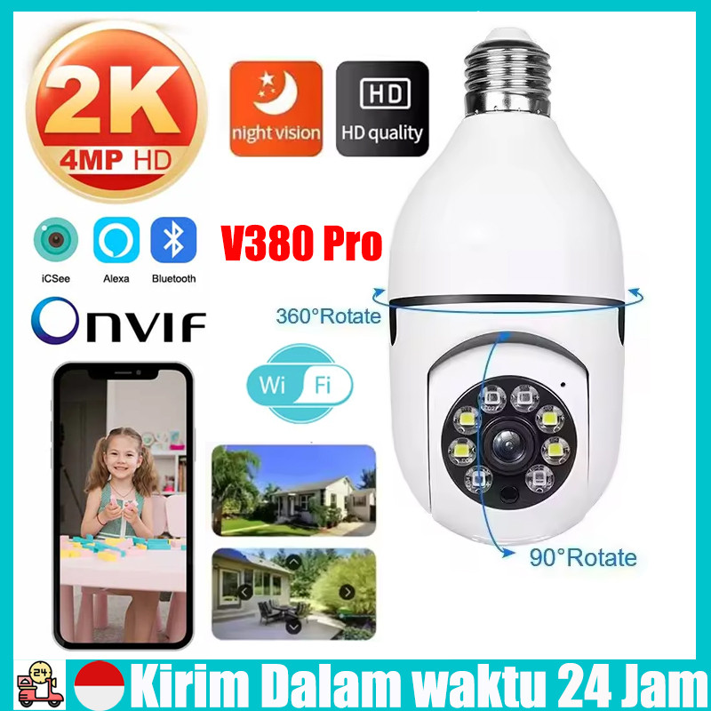 【Stok Tersedia】CCTV V380 Pro Outdoor Bohlam IP Camera Kamera  Wifi Jarak Jauh Lewat Hp 360° Wide 108