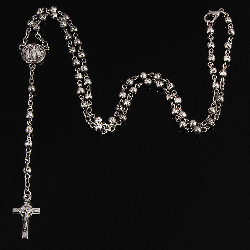 Stainless steel rosary beads 4mm bead necklace, small rosary necklace, ladies jewelry necklace Jesus