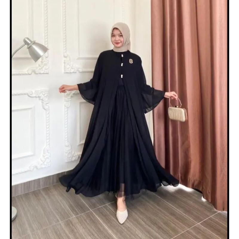 AR07B Ameena Outer Bahan Ceruty Kardigan Wanita Muslim Rompi Gamis Kondangan Kekinian