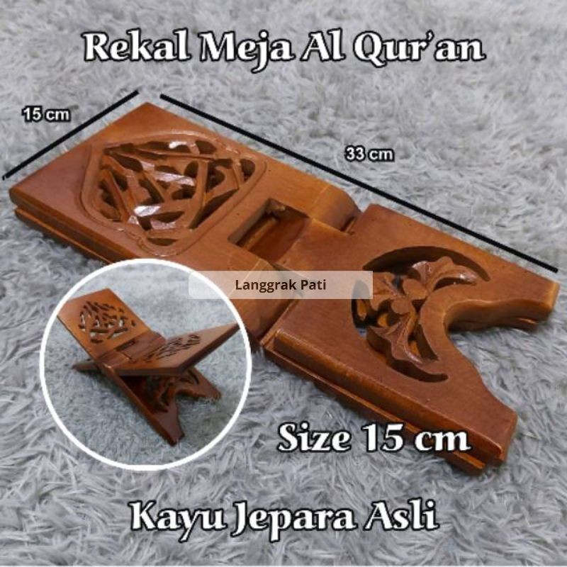 

PROMO LANGGRAKPATI - rekal Al Qur'an ukur 34 x 15 motif iqrok kayu jati campuran clear gloss