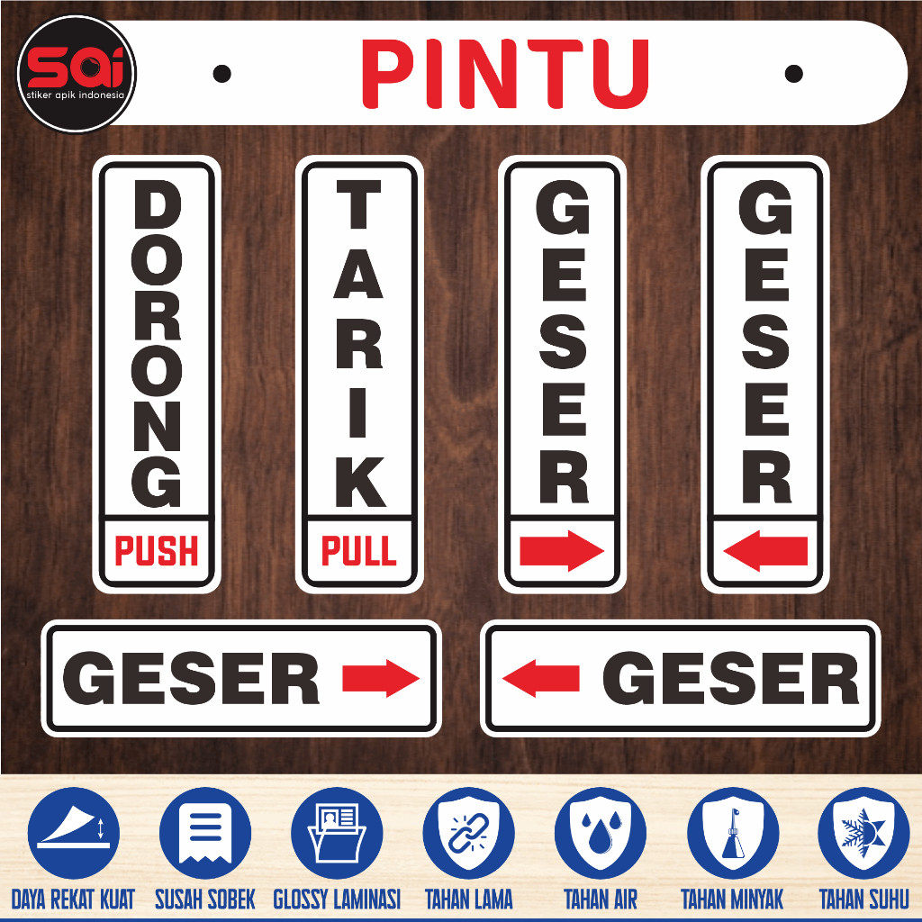 

Stiker Vinyl Anti Air Tarik Dorong Geser Kanan Kiri (Dijual Sepasang) Laminasi Glossy