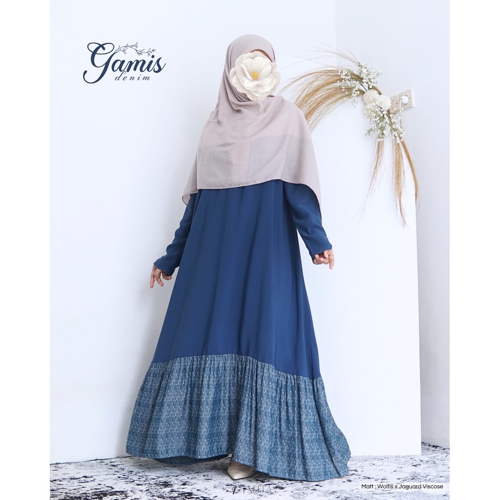 GAMIS TERBARU KOMBINASI POLOS DAN MOTIF WOLFIS X JAGUARD ADEM DIPAKAI