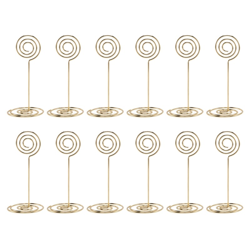

12 Pack Table Number Card Holders Photo Holder Stands Place Paper Menu Clips, Circle Shape (Gold)