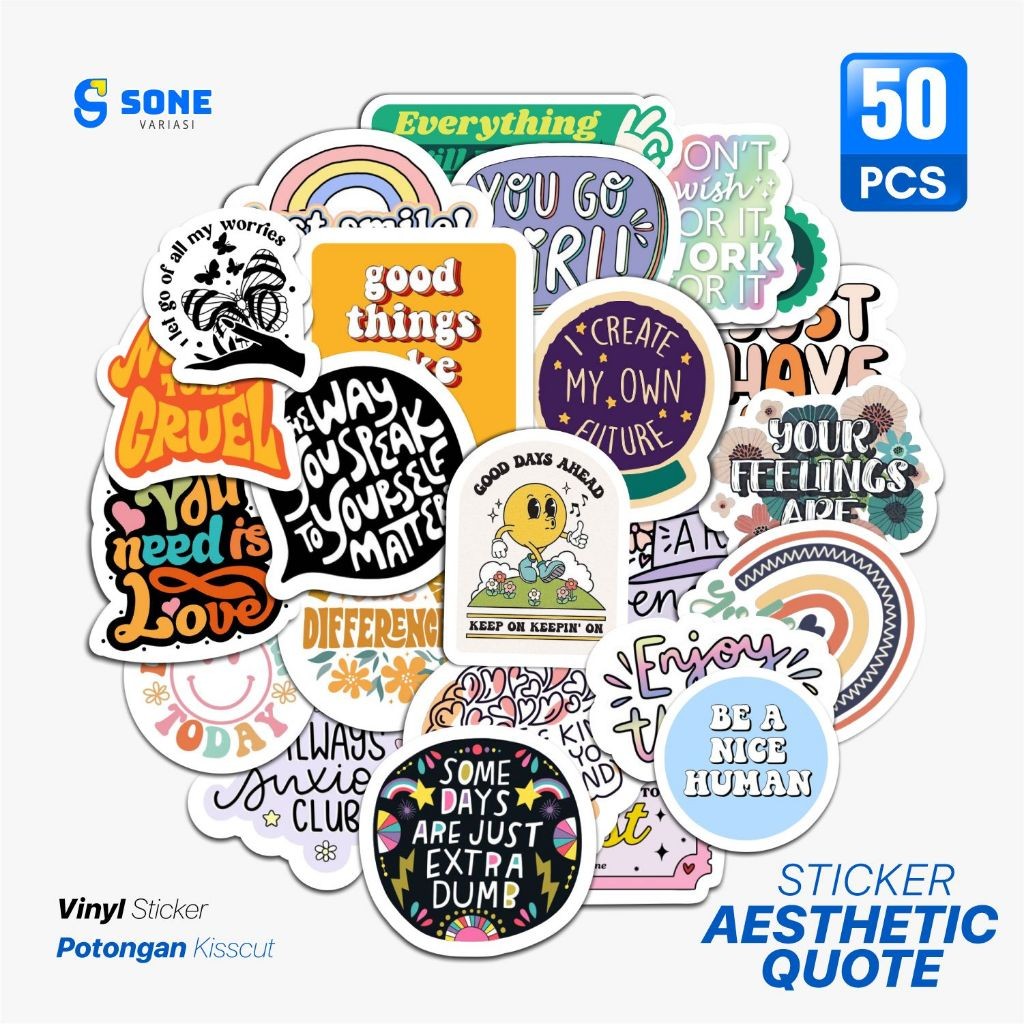 Stiker Pack QUOTES Aesthetic Thumblr Cute Vinyl Waterproof Dekor Laptop Casing Phone Jurnal Buku Scr