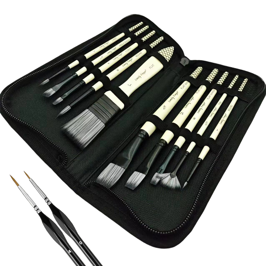 

12pcs Artist Paint Brush Set with Carrying Case Premium Nylon Hair Brushes for Watercolor, Acrylic, Oil and Gouache Painting