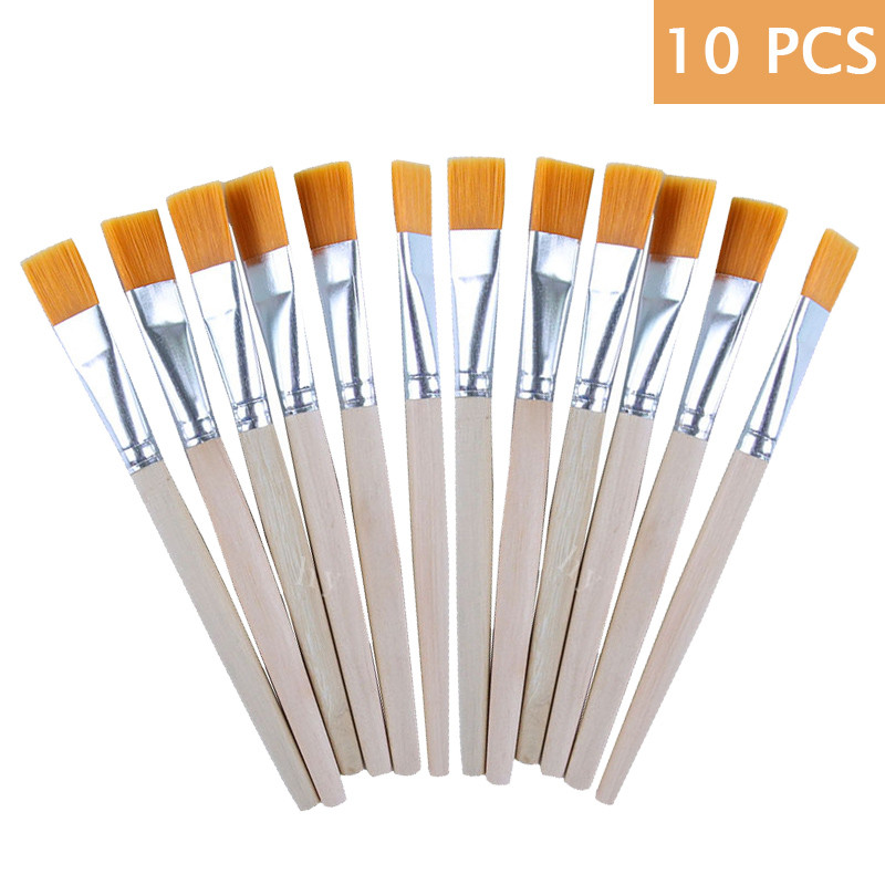 

10 Pcs Nylon Hair Painting Brush Oil Watercolor Water Powder Propylene Acrylic Wooden Handle Paint Brushes School Art Supply