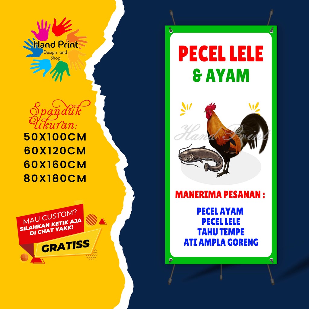 Cetak Spanduk Banner Pecel Lele Dan Ayam Putih MMT Spanduk Custom 60x160