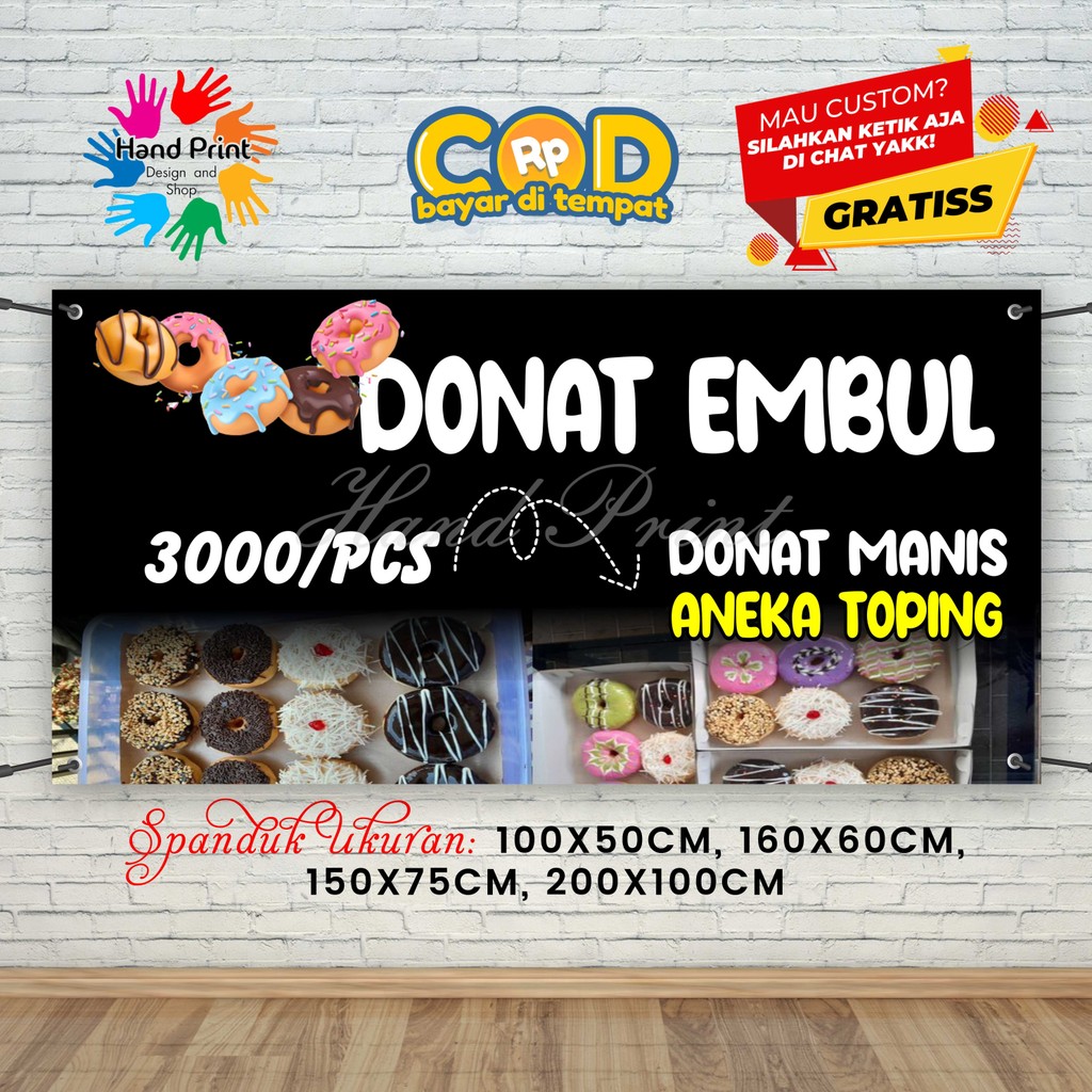 Cetak Spanduk Banner Donat Hitam MMT Spanduk Custom 200x100