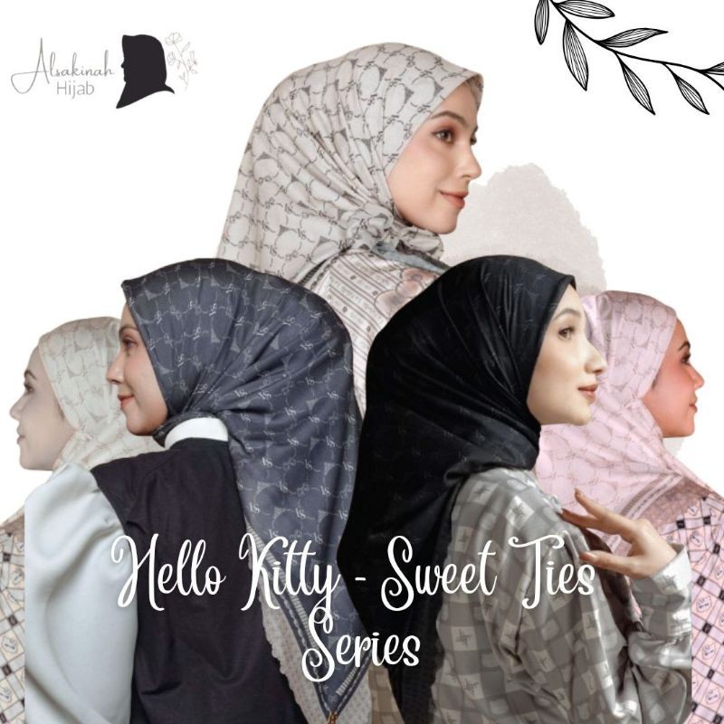 HIJAB KERUDUNG SEGI EMPAT MOTIF LASABELLE HELLO KITTY SWEET TIES SERIES VOAL PREMIUM BESTSELLER TERM