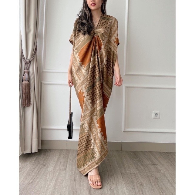 "SKY.LD" -  TERBARU kaftan long dress Batik baju lebaran kaftan panjang free pouch Jumbo - Gold, all