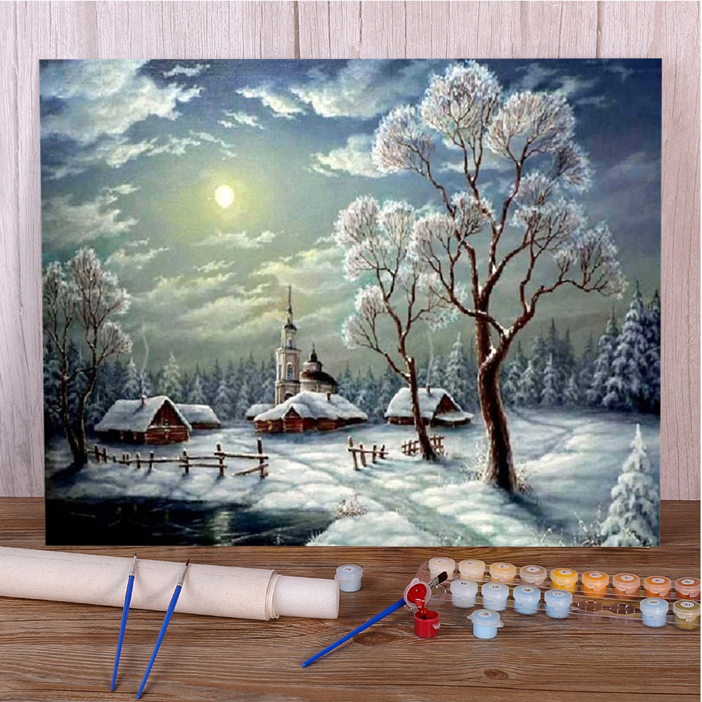 

Landscape Winter House Painting By Numbers Kit Oil Paints 40*50 Painting On Canvas Wall Paintings Crafts For Adults Wholesale