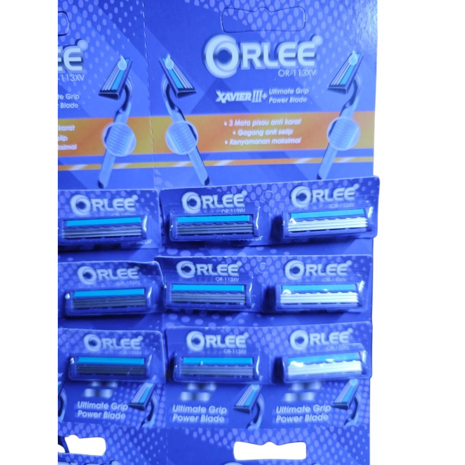 Alat Pisau Cukur Cukuran Kumis Jenggot Bulu 2 / 3 / 4  Mata Pisau Stainless Steel Anti Karat Selip Grip Gagang Anti Slip Razor Shaver Dengan Strip Sabun Pelicin Disposable Garuk Orlee Xavier 3 Shaving Biru OR-113XV Biru Kuning