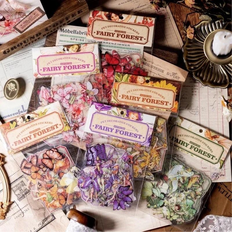 

50pcs/pack Butterfly Fairy PET Stickers DIY Scrapbooking Planner Collage Stationery Aesthetics Decor Flower Stickers