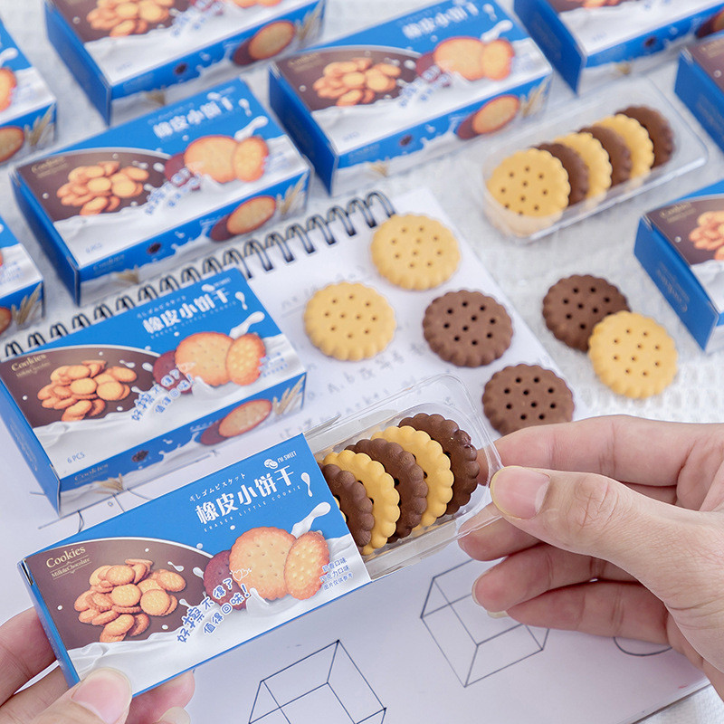 

1 Boxes Stationery Cute Kawaii Creative Biscuit Eraser Cookie Rubber School Supplies Novelty Lovely Cake Eraser