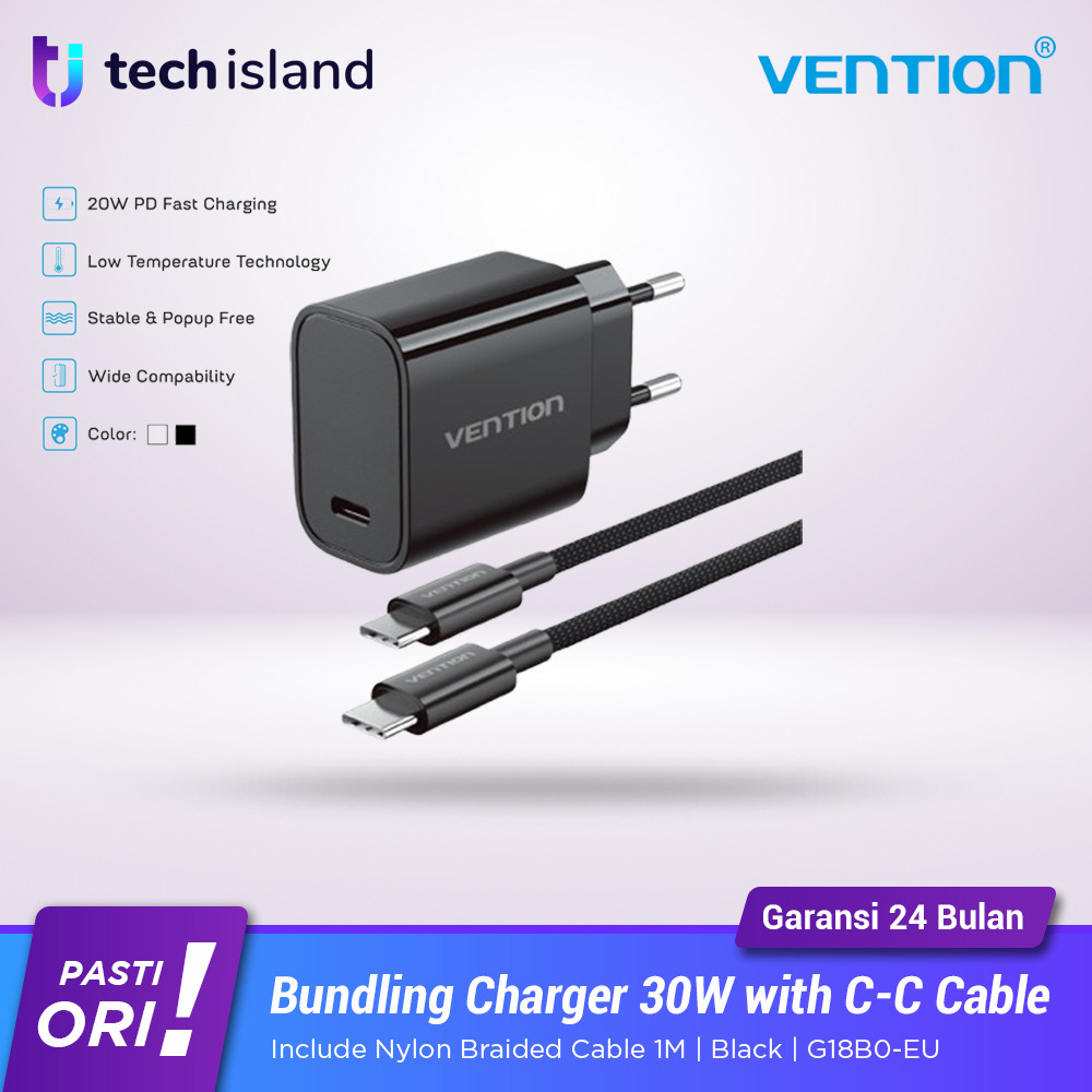 Vention G18 Adaptor Charger 30W with USB- C to C Cable SFC PD PPS Nylon Braided 3A PD PPS