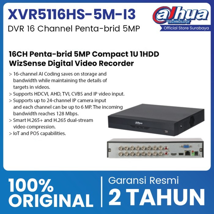 DAHUA DVR 16 Channel XVR5116HS-5M-I3 Penta-brid 5MP