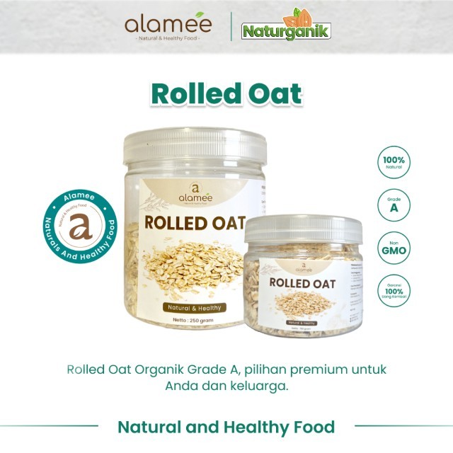 

ALAMEE Rolled Oat Gandum Utuh Kasar oatmeal wholegrain Natural Premium Alami Oatmeal Instan 250gr Naturganik