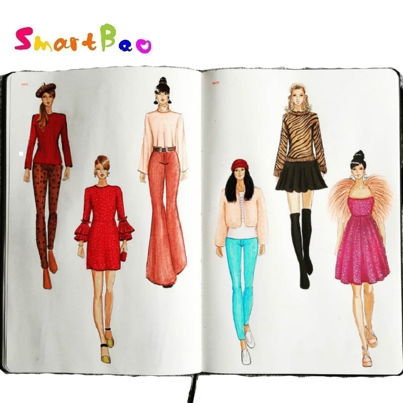 

A5 Womens Sketchbook Cherry Notebook with 130 Pages Fashion Figure Templates and Fashion Dictionary Candy Color